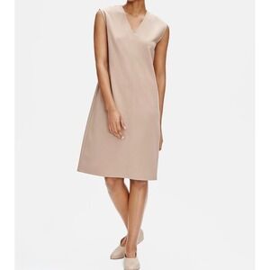 Eileen Fisher Size XXS Flex Tencel Ponte V-Neck Dress‎ Sleeveless Tan Minimalist